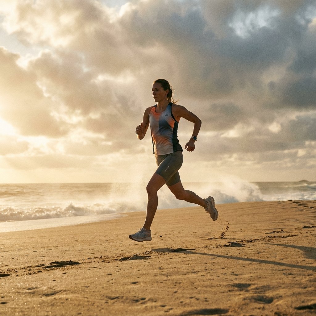 Woman running on beach